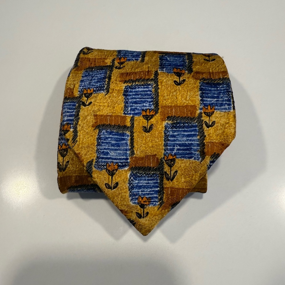 Ermenegildo Zegna Gold and Blue Silk Tie